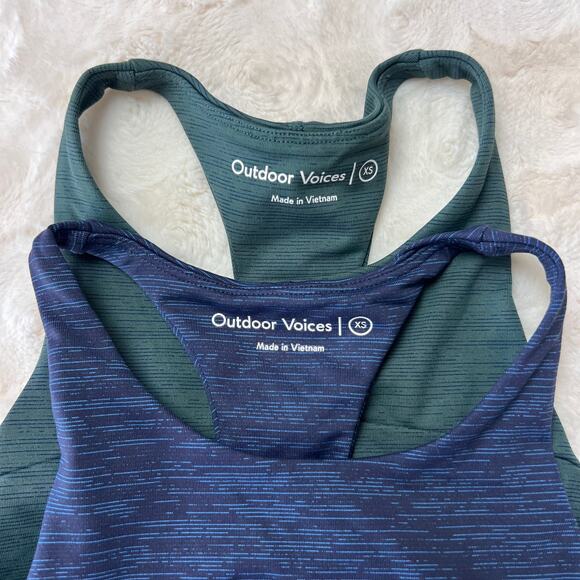 Set of 2 Outdoor Voices Move Free Sports Bra Crop Top XS Blue Green Racerback - Picture 4 of 4